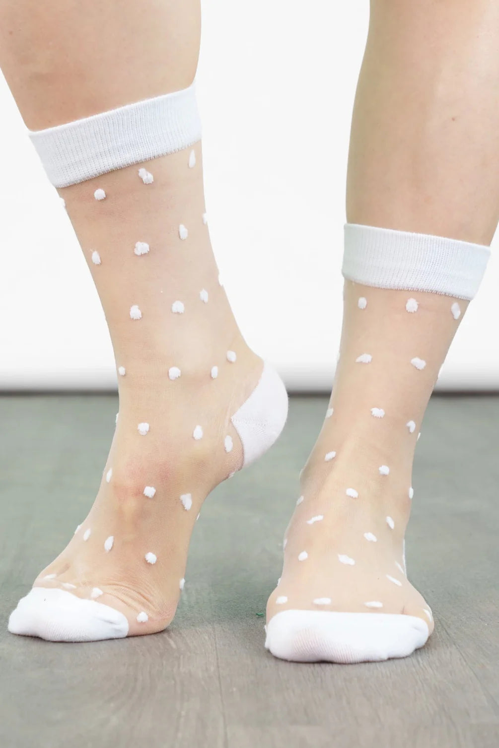White Polka Dot Print Sheer Socks