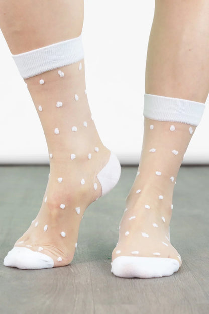 White Polka Dot Print Sheer Socks