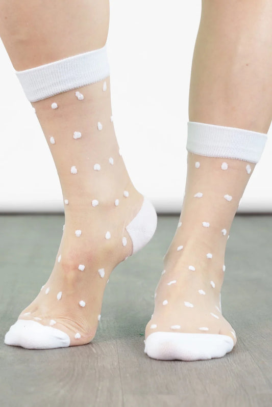 White Polka Dot Print Sheer Socks