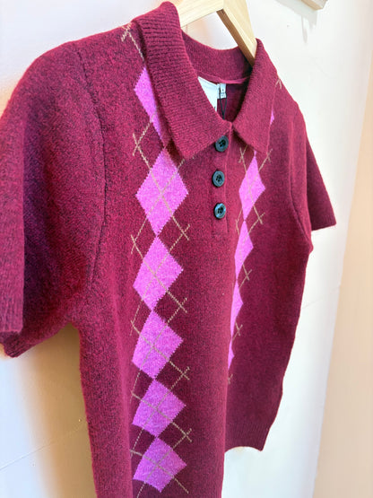 Knit Argyle Polo Top