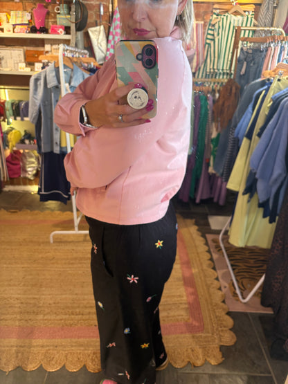 Cropped Pink Denim Shirt Jacket