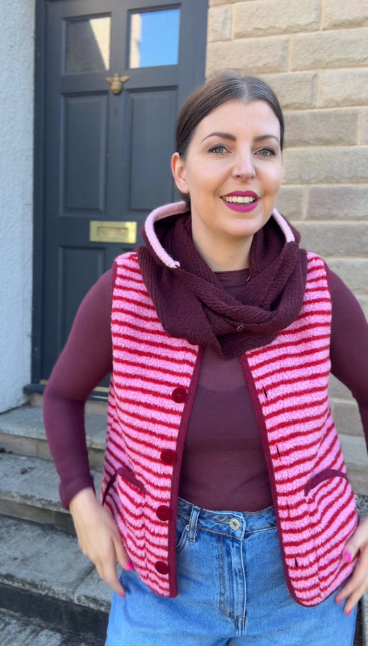 Striped Reversible Teddy Fleece Gilet