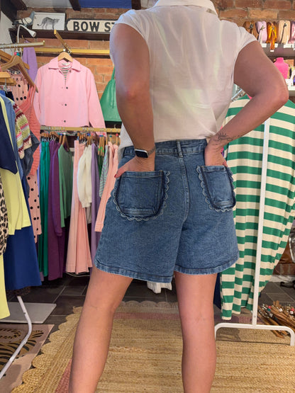 Scallop Denim Shorts