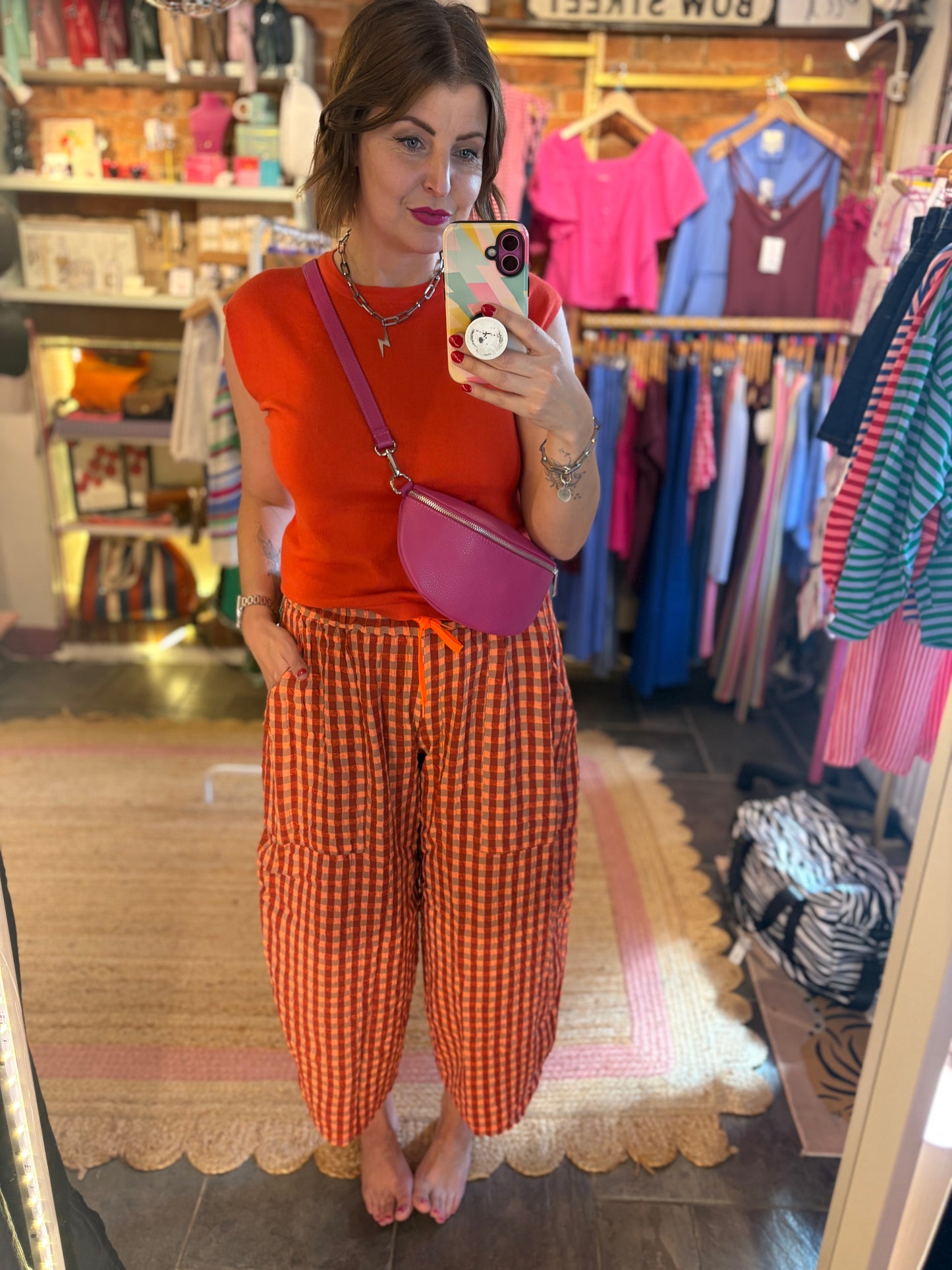 Gingham Barrel Leg Trousers *New Season Colours*