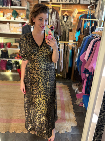 Leopard Print Silky Tea Dress