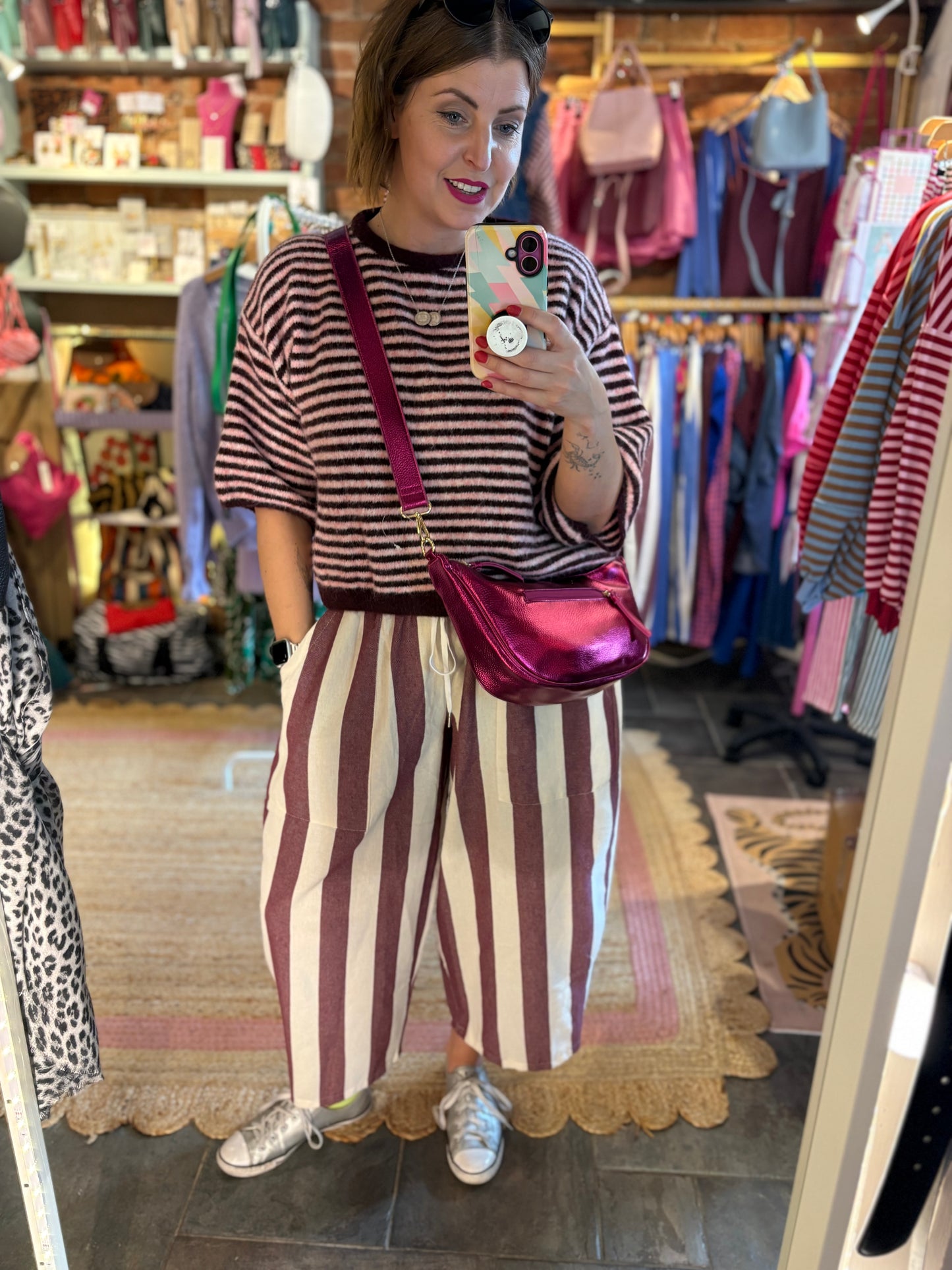 Striped Barrel Leg Trousers