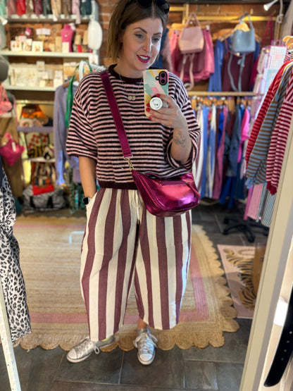 Striped Barrel Leg Trousers