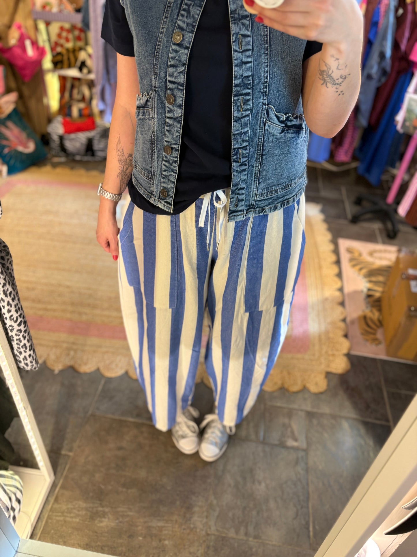 Striped Barrel Leg Trousers