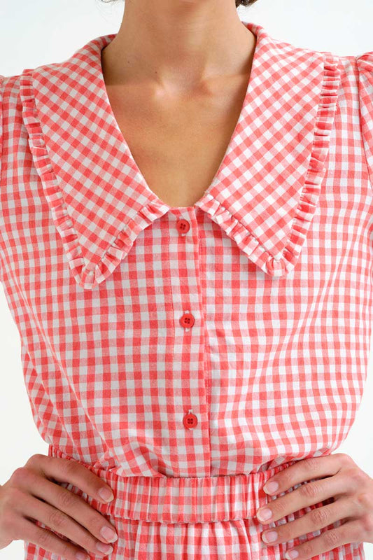 Statement Collar Gingham Blouse