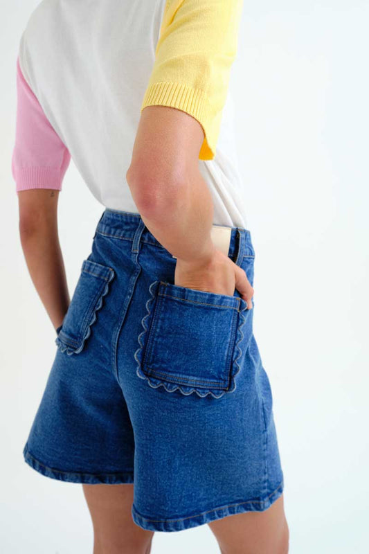 Scallop Denim Shorts