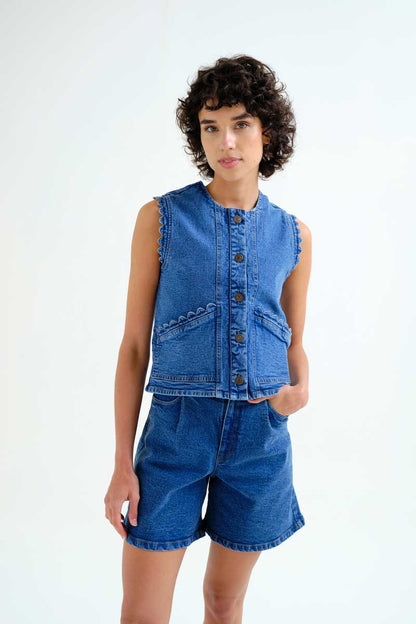 Scallop Denim Waistcoat Top