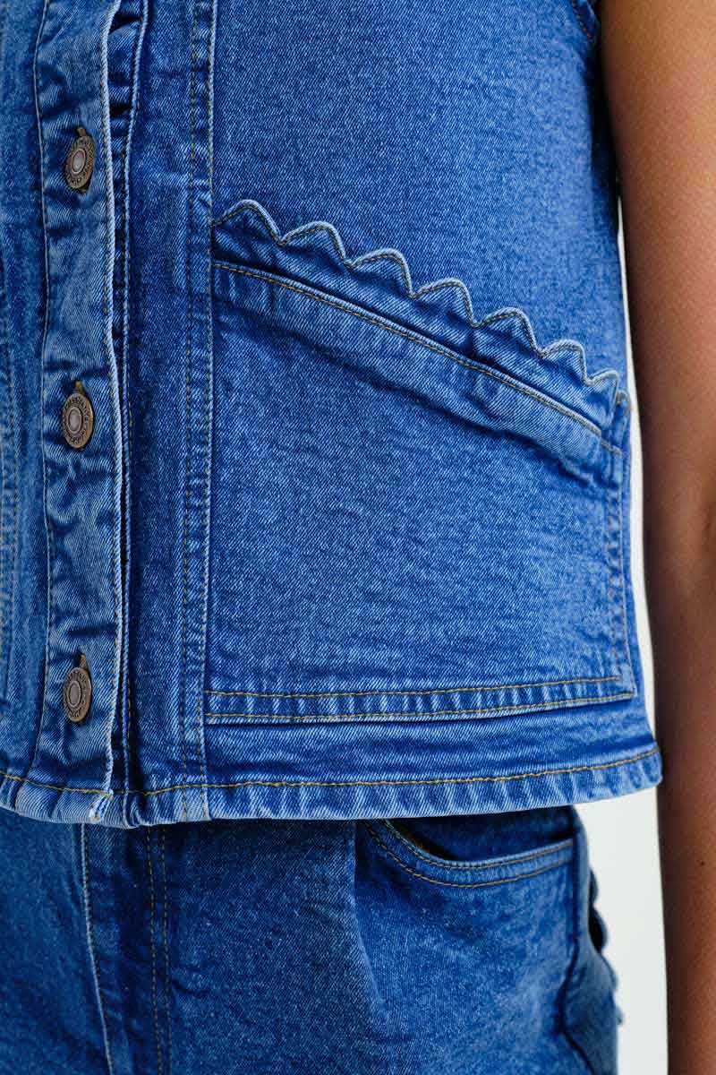 Scallop Denim Waistcoat Top