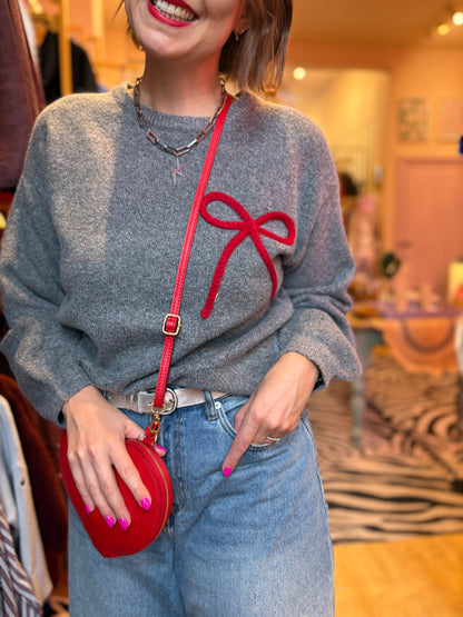 Red & Grey Bow Jumper