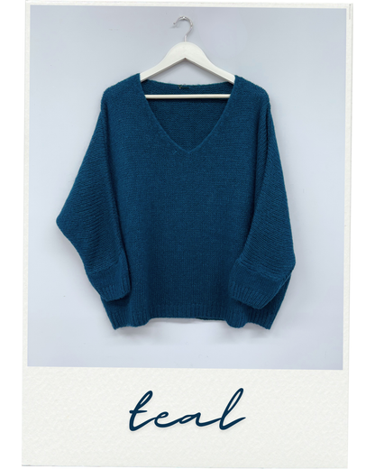 Slouchy V Neck Mohair Jumper