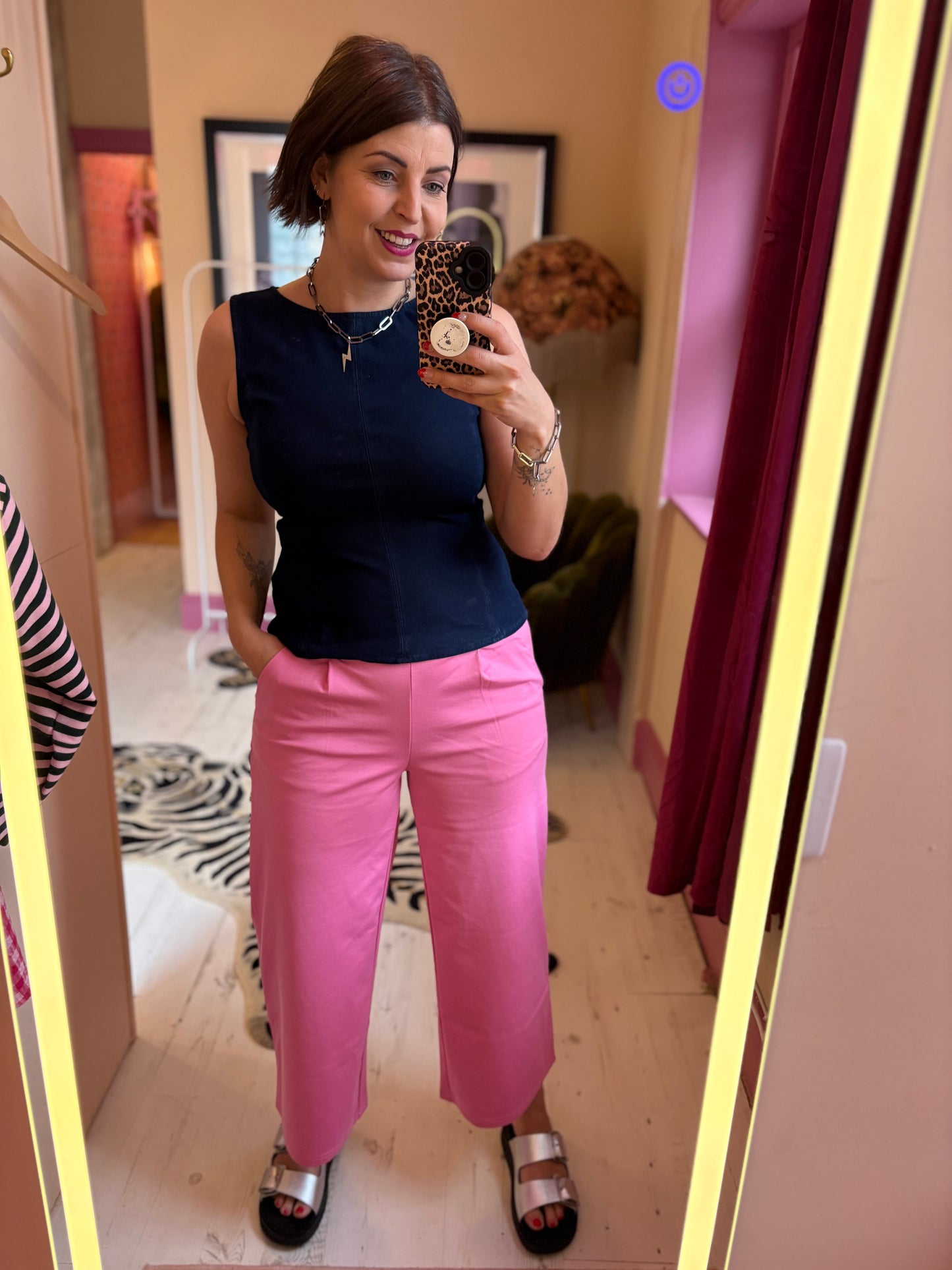 Jersey Wide Leg Cropped Trouser - Wild Orchid