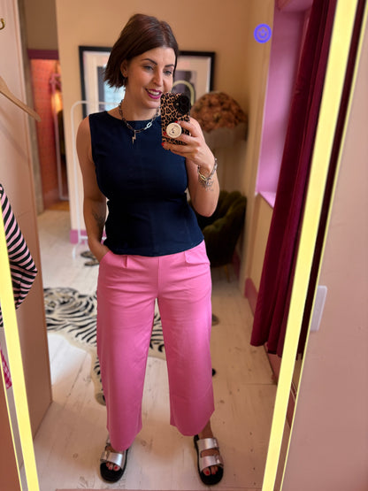 Jersey Wide Leg Cropped Trouser - Wild Orchid
