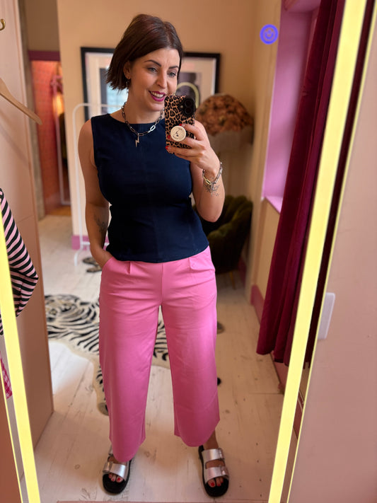Jersey Wide Leg Cropped Trouser - Wild Orchid