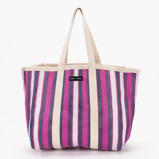 Large Striped Shopper Bag Purple & Navy