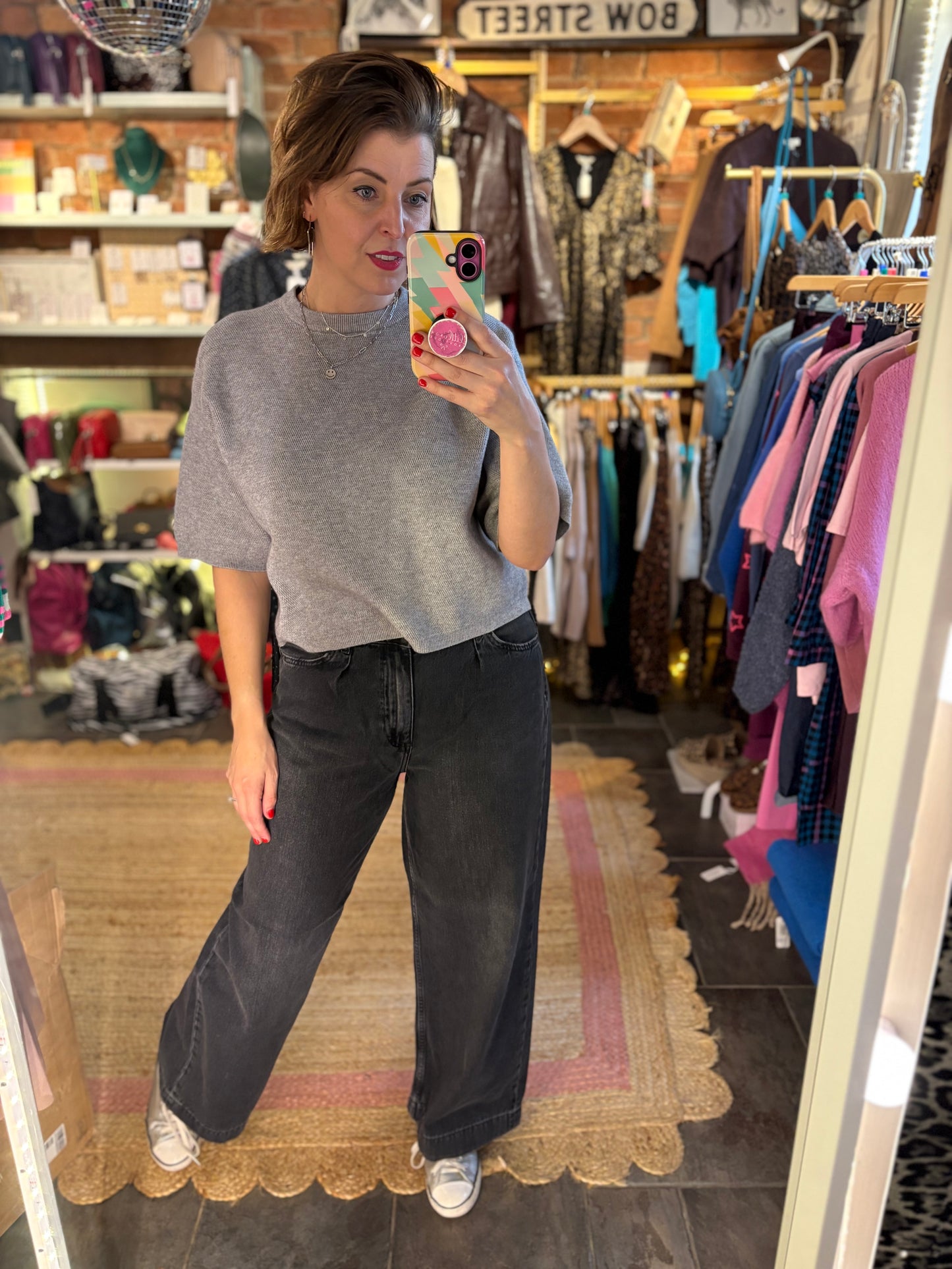 Wide Leg Charcoal Denim Jeans