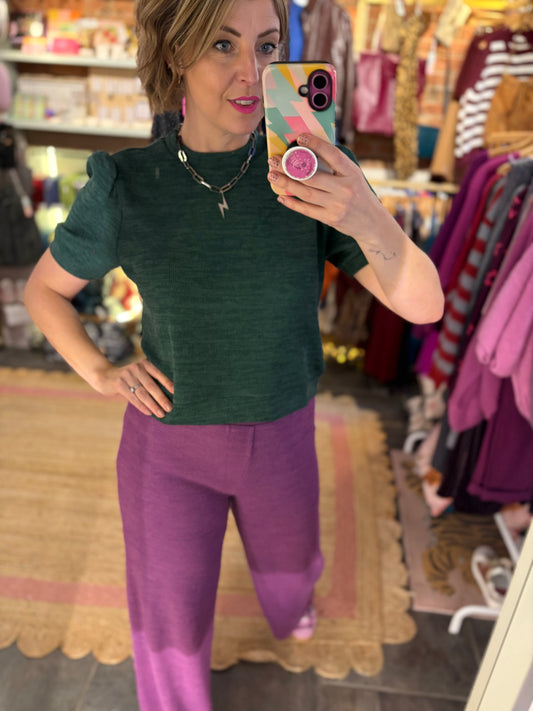 Ribbed Short Sleeve Top | Forest Green