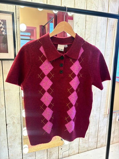Knit Argyle Polo Top