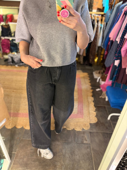 Wide Leg Charcoal Denim Jeans