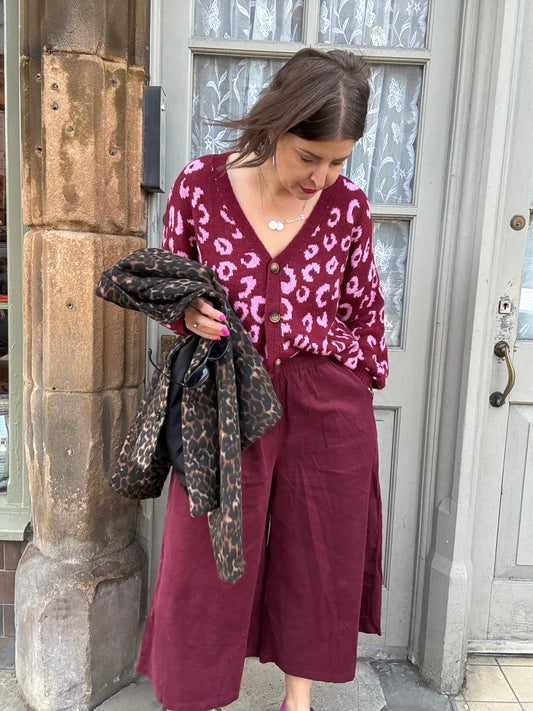 Berry Leopard Print Cardigan
