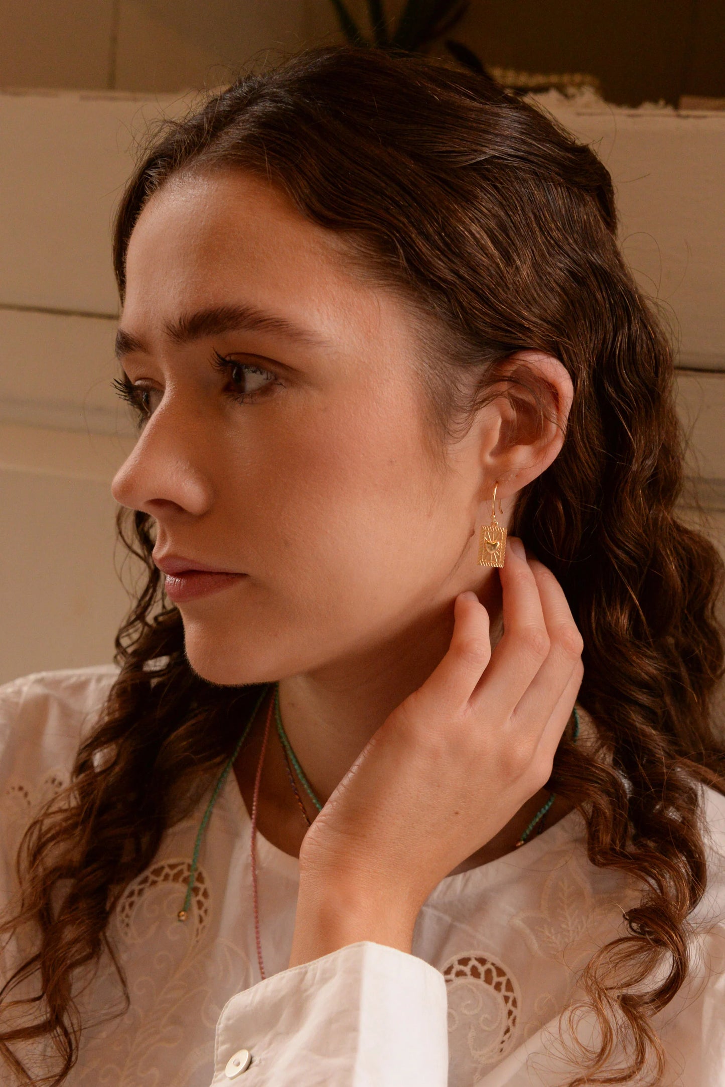 Gold Heart Plate Earrings