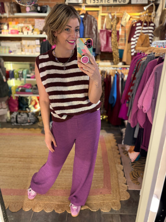 Ribbed Wide Leg Trousers | Magenta