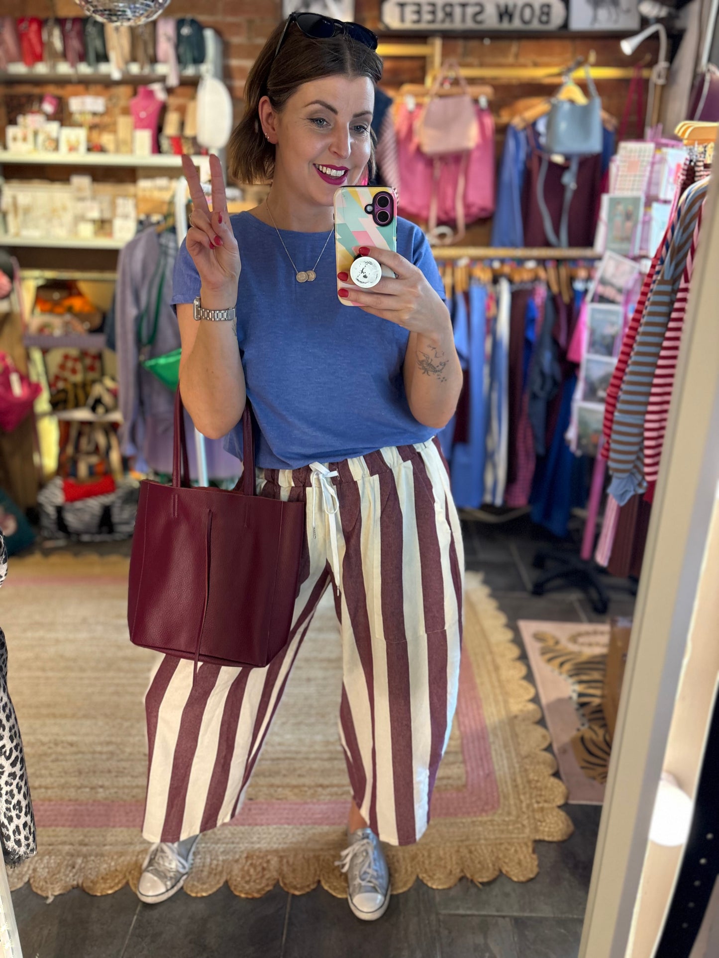 Striped Barrel Leg Trousers