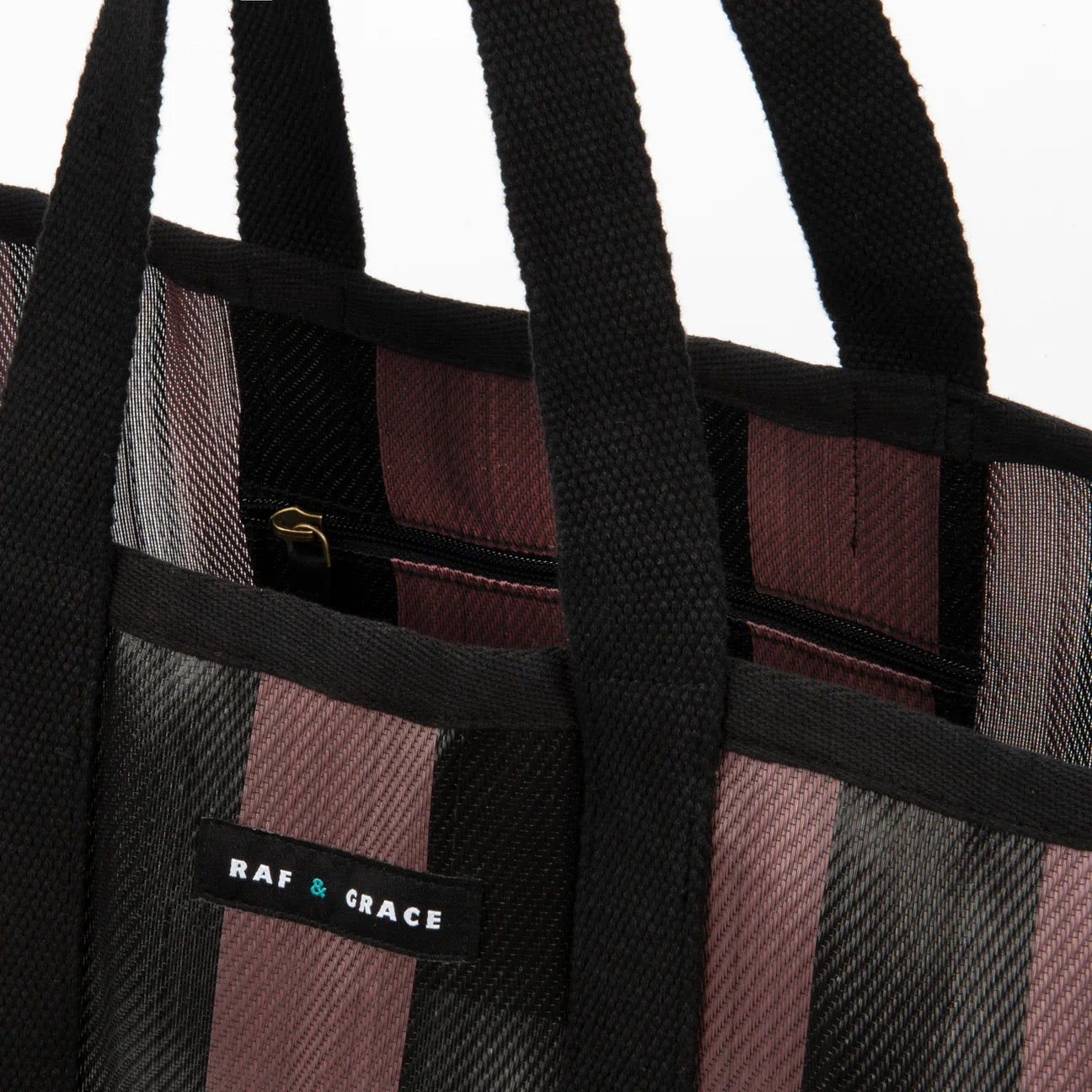 Large Striped Shopper Bag Plum & Black