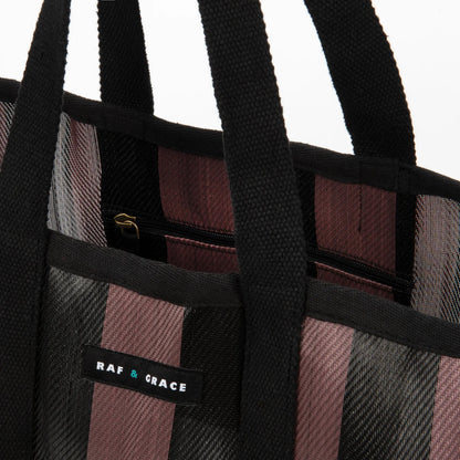 Large Striped Shopper Bag Plum & Black