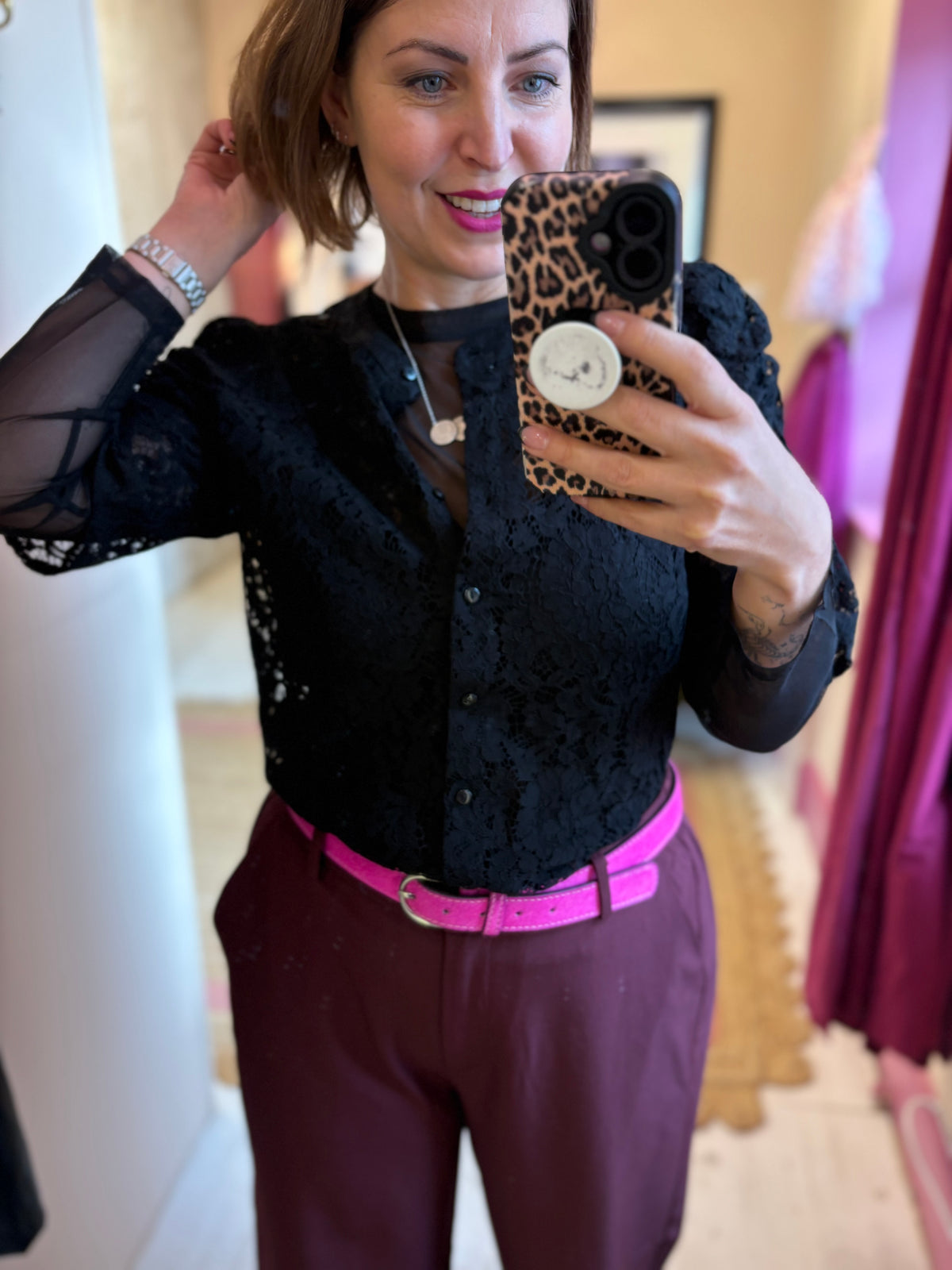 Black Collarless Lace Blouse