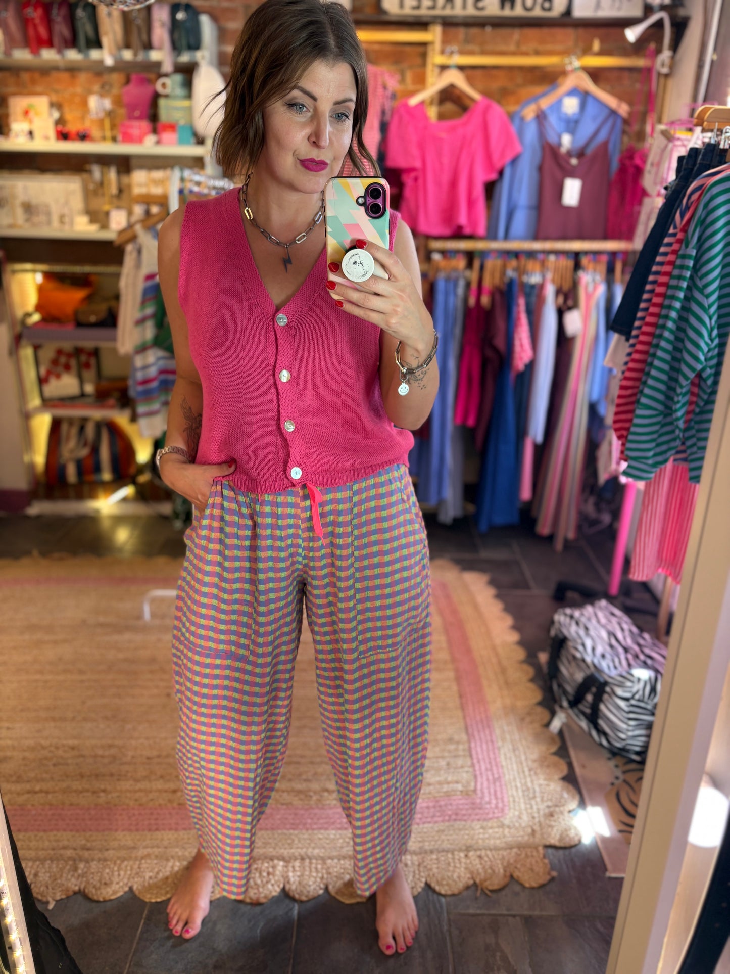 Gingham Barrel Leg Trousers *New Season Colours*