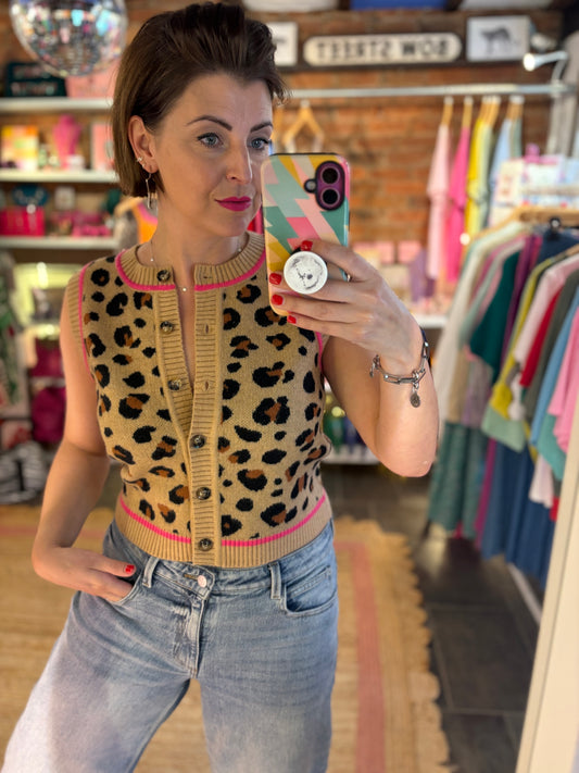 Leopard Knit Waistcoat