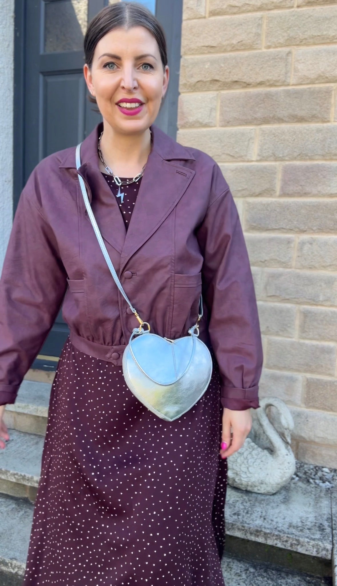 Burgundy Faux Leather Bomber Jacket