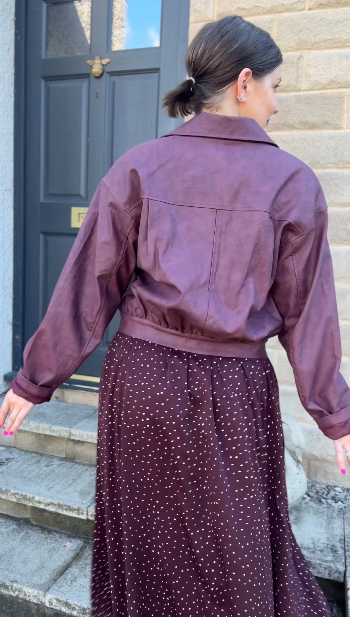 Burgundy Faux Leather Bomber Jacket