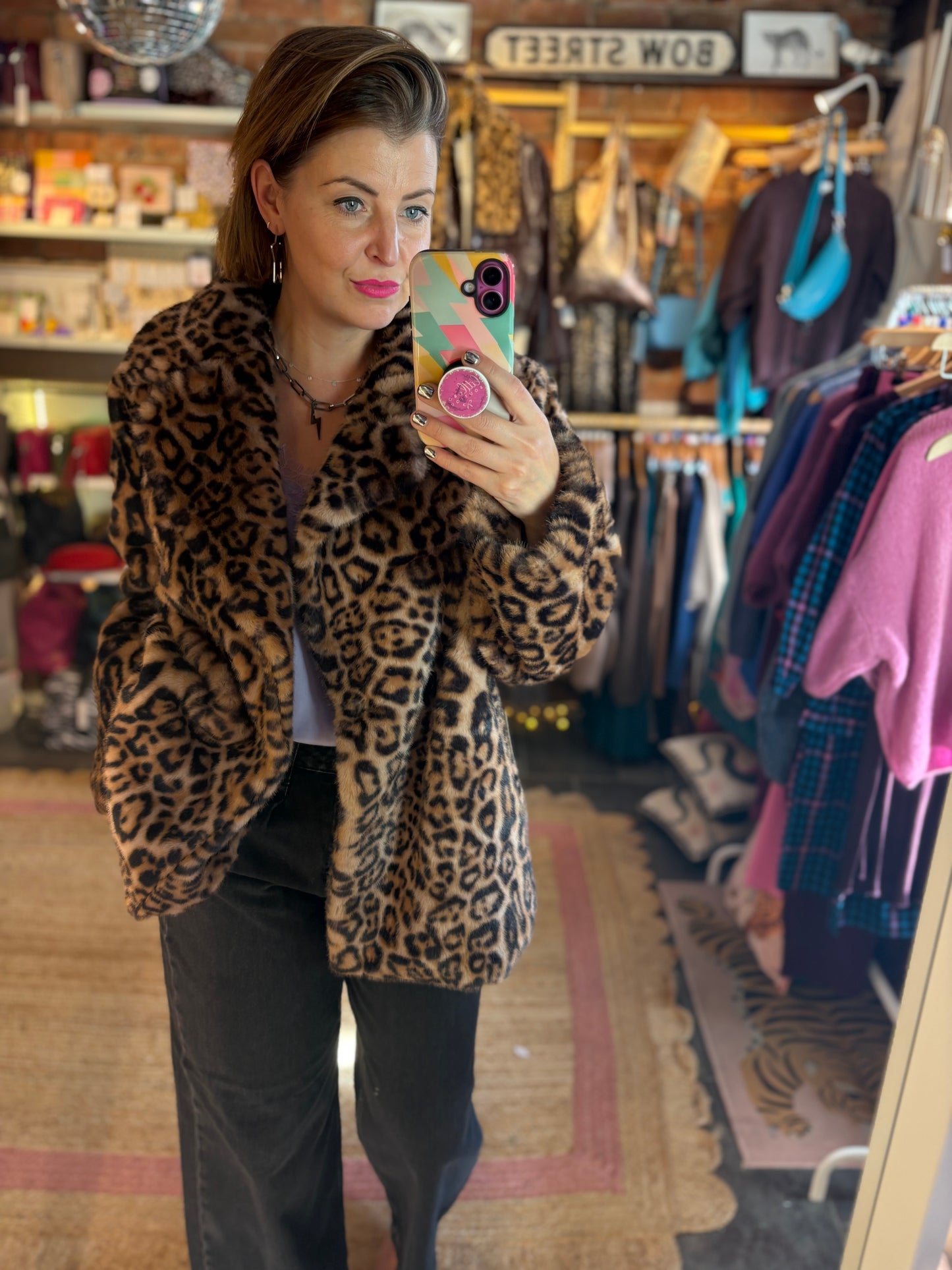 Leopard Print Faux Fur Coat