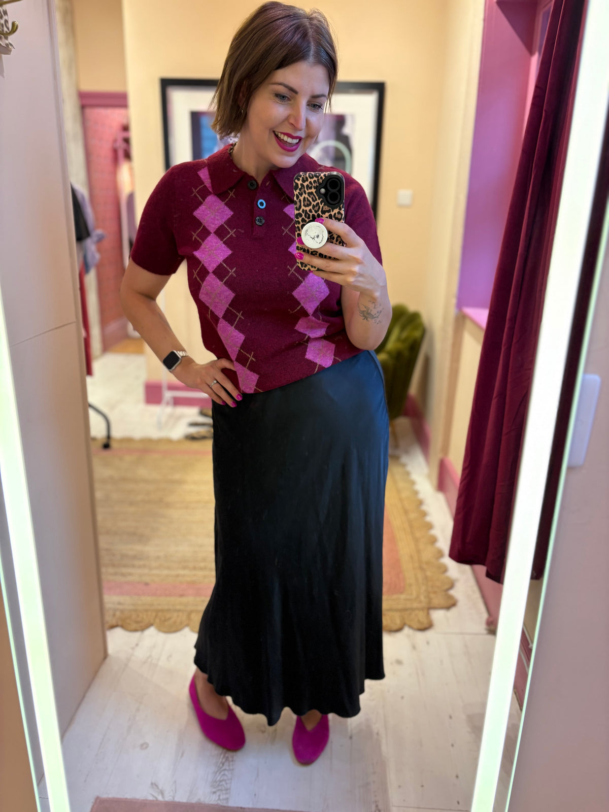 Knit Argyle Polo Top