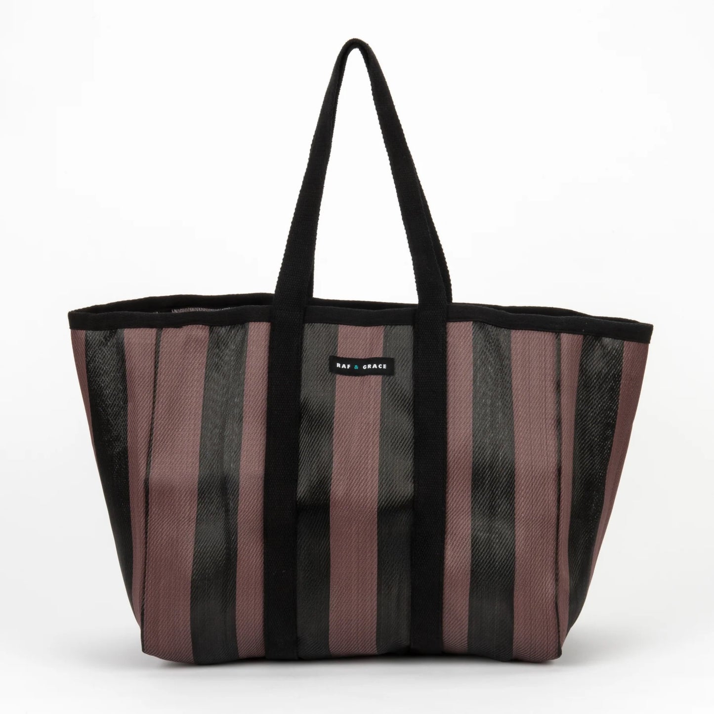 Large Striped Shopper Bag Plum & Black