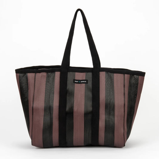 Large Striped Shopper Bag Plum & Black