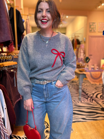 Red & Grey Bow Jumper