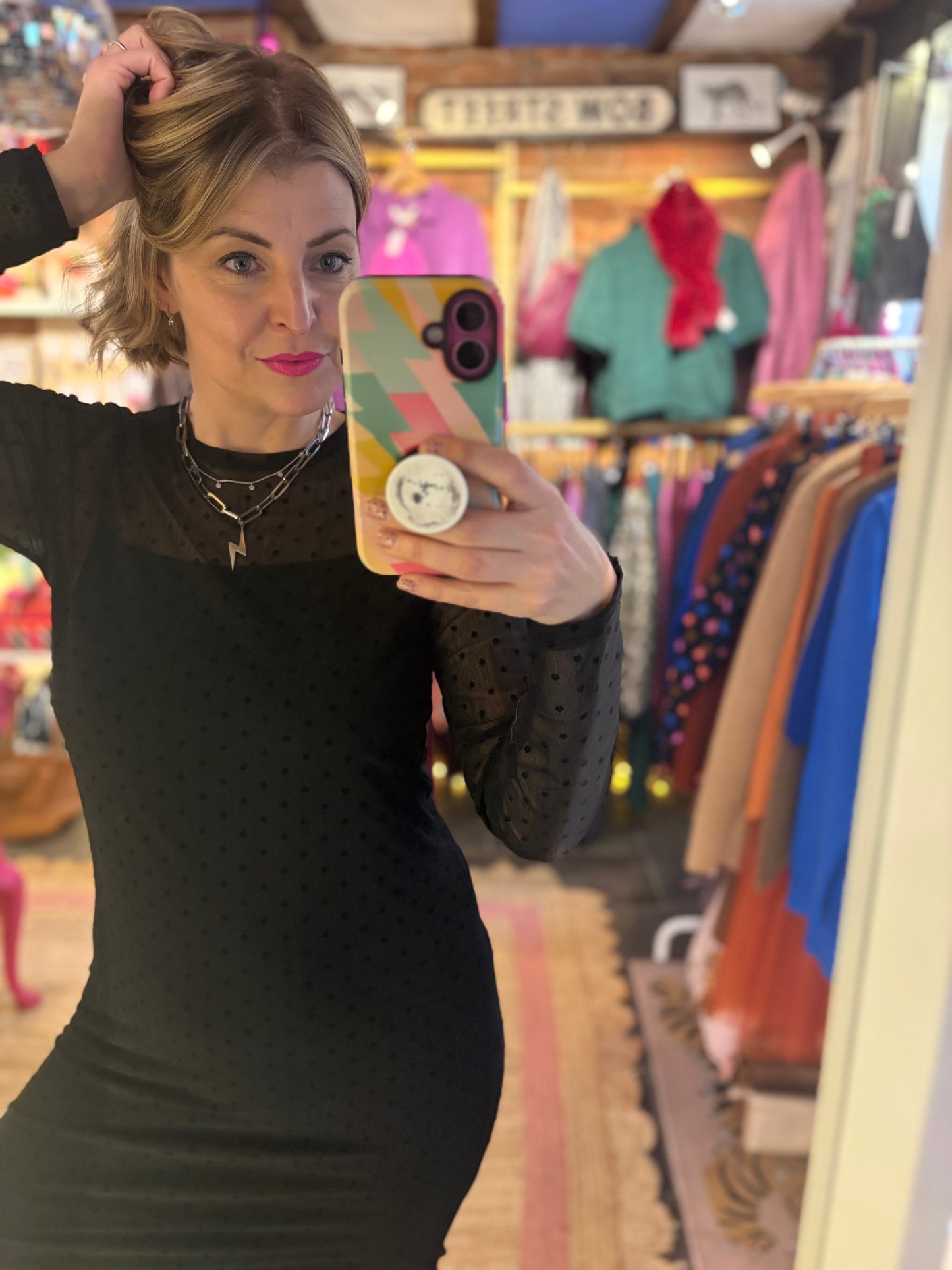 Flower Polka Dot Mesh Column Dress