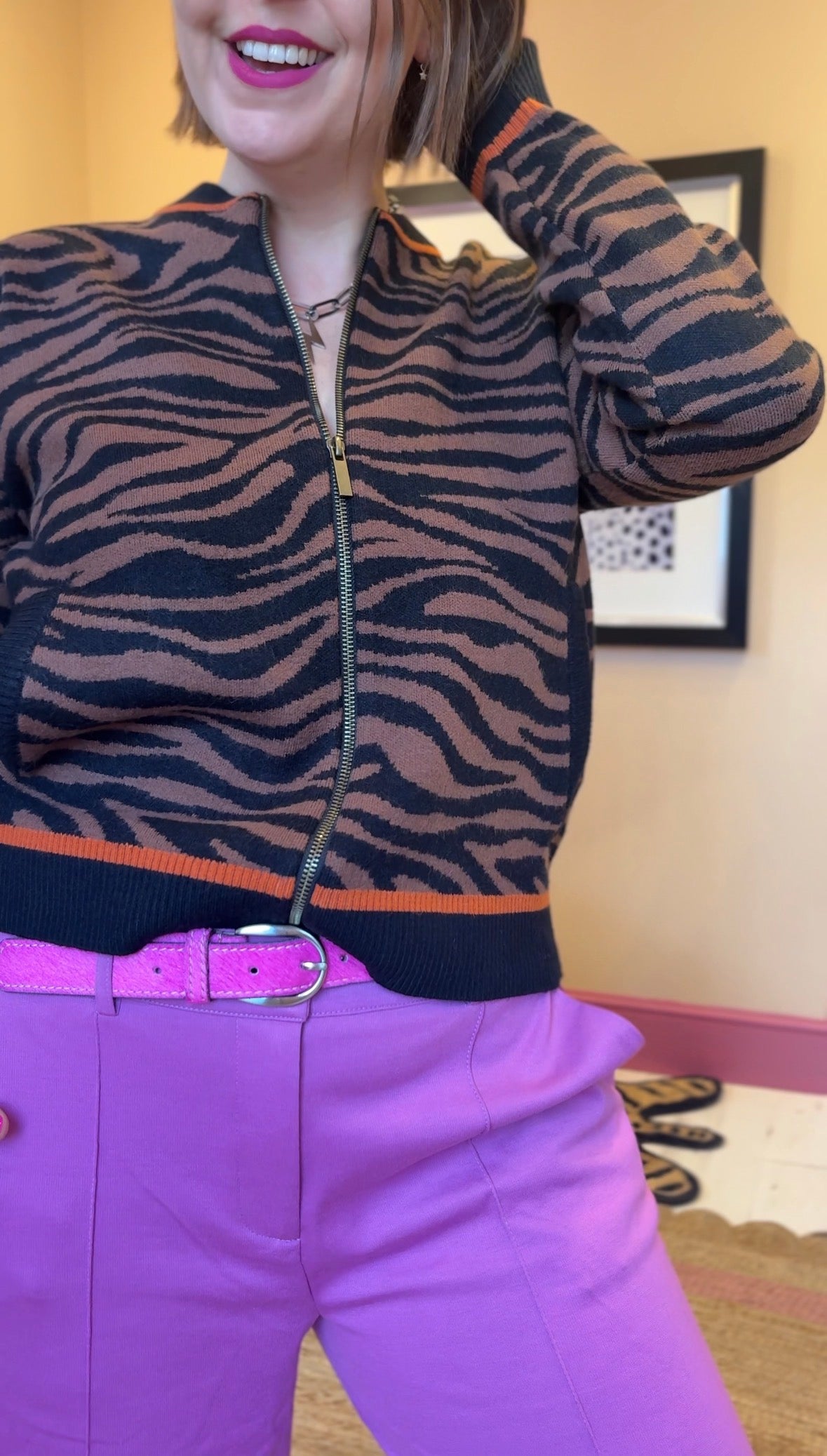 Tiger Print Knitted Bomber Jacket