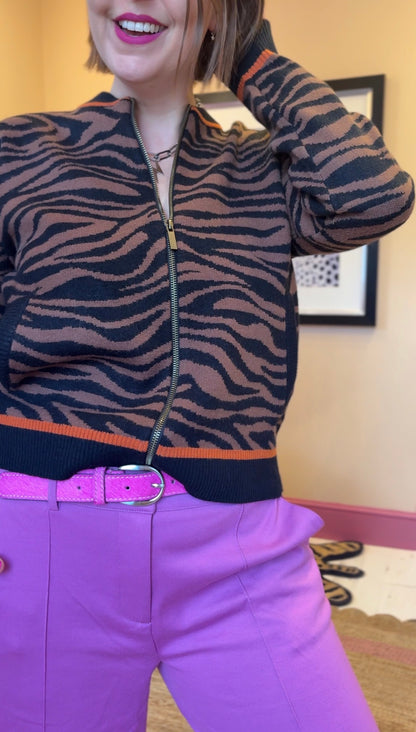 Tiger Print Knitted Bomber Jacket