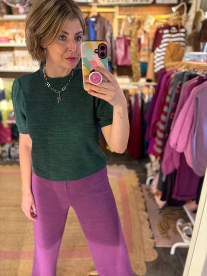 Ribbed Short Sleeve Top | Forest Green