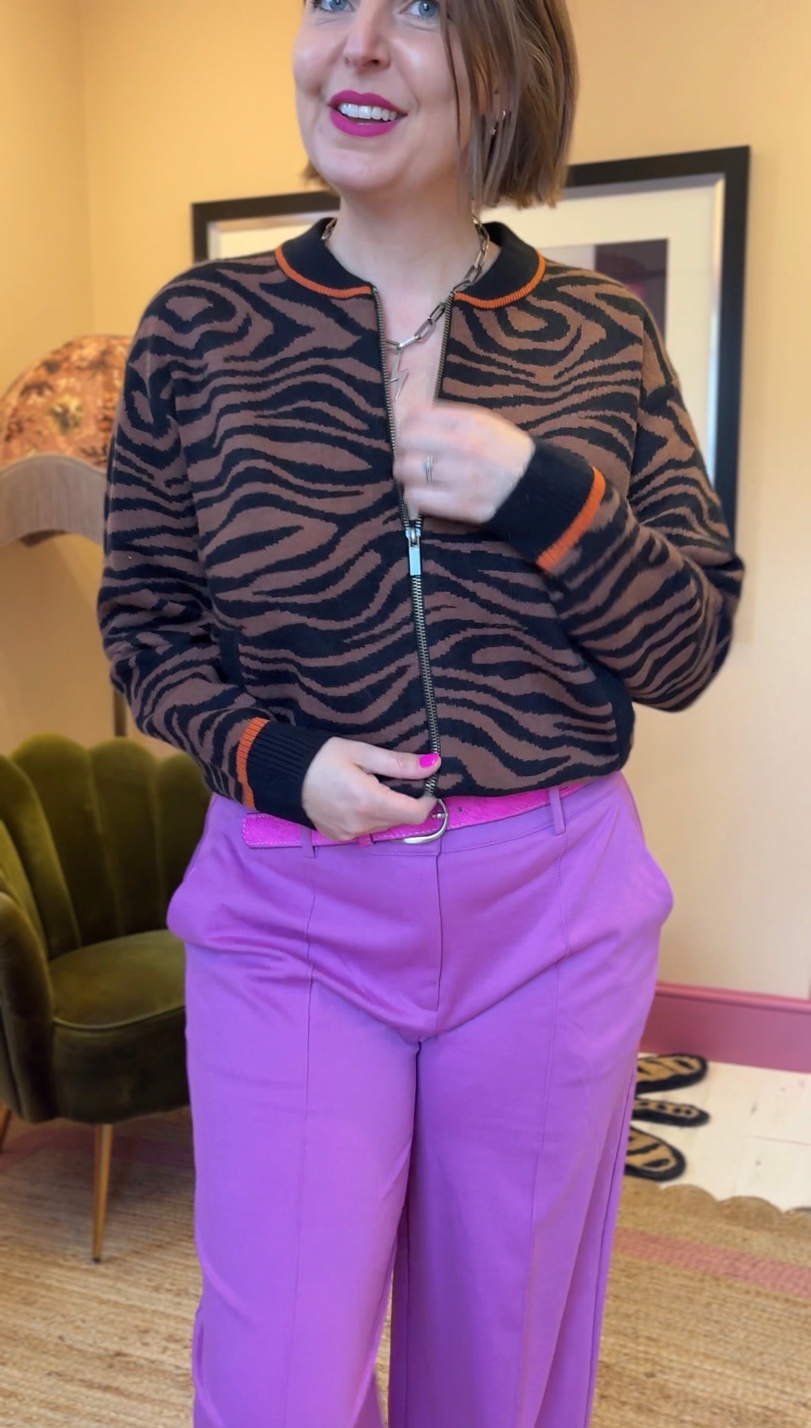 Tiger Print Knitted Bomber Jacket