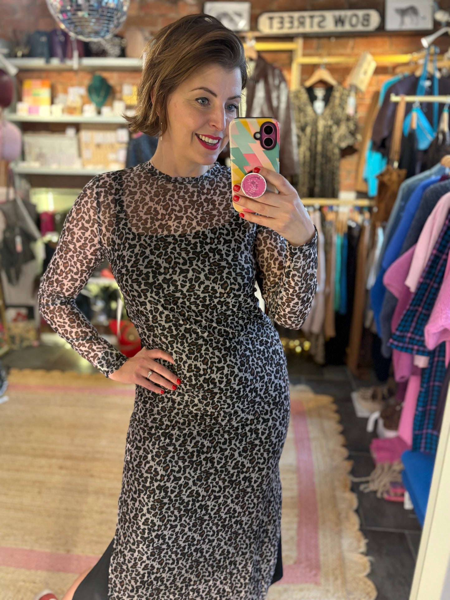 Leopard Print Mesh Column Dress