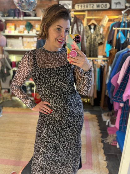 Leopard Print Mesh Column Dress