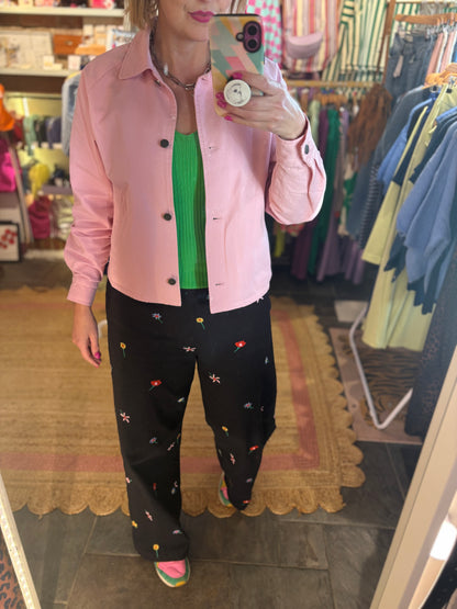 Cropped Pink Denim Shirt Jacket